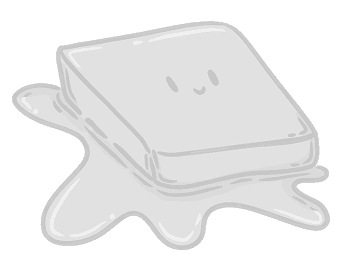 Black and white image of a melting slice of butter. The butter has a smiling face